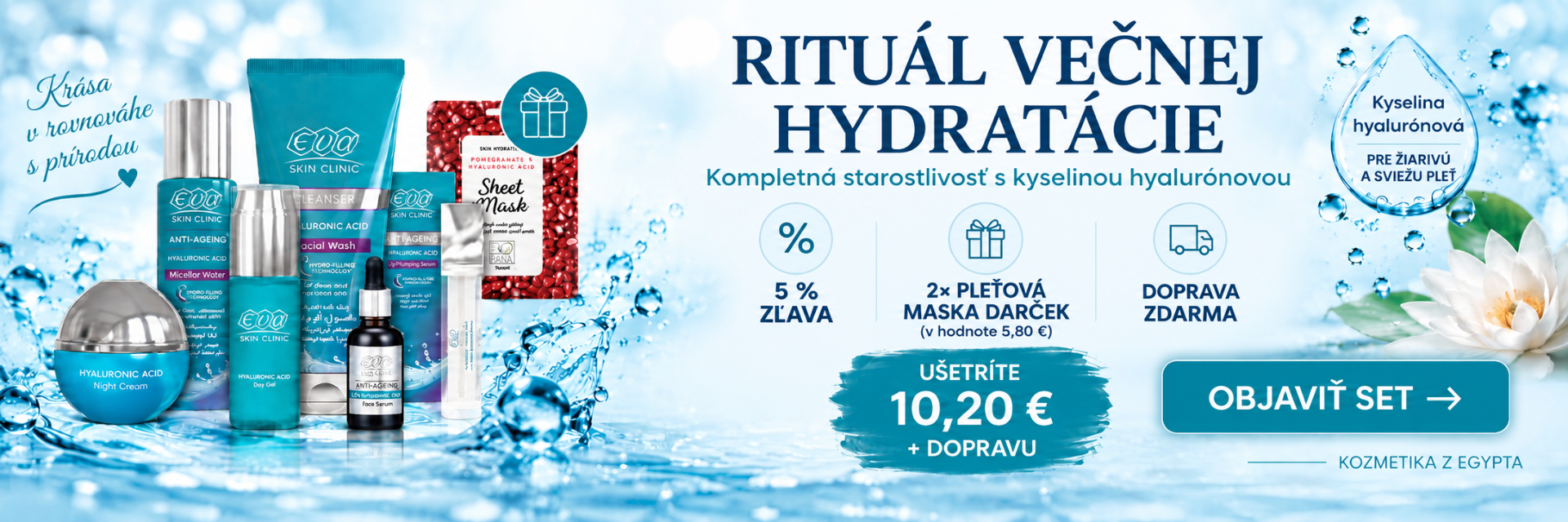 Rituál večnej hydratácie – zvýhodnený set s kyselinou hyalurónovou Eva Cosmetics