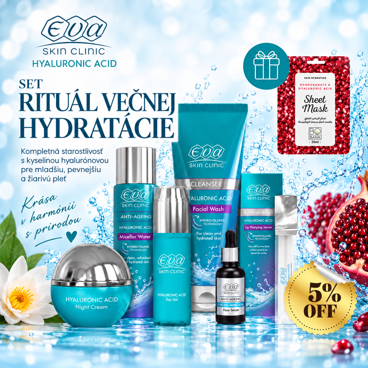 Set Eva Skin Clinic Rituál večnej hydratácie s kyselinou hyalurónovou – Kozmetika z Egypta