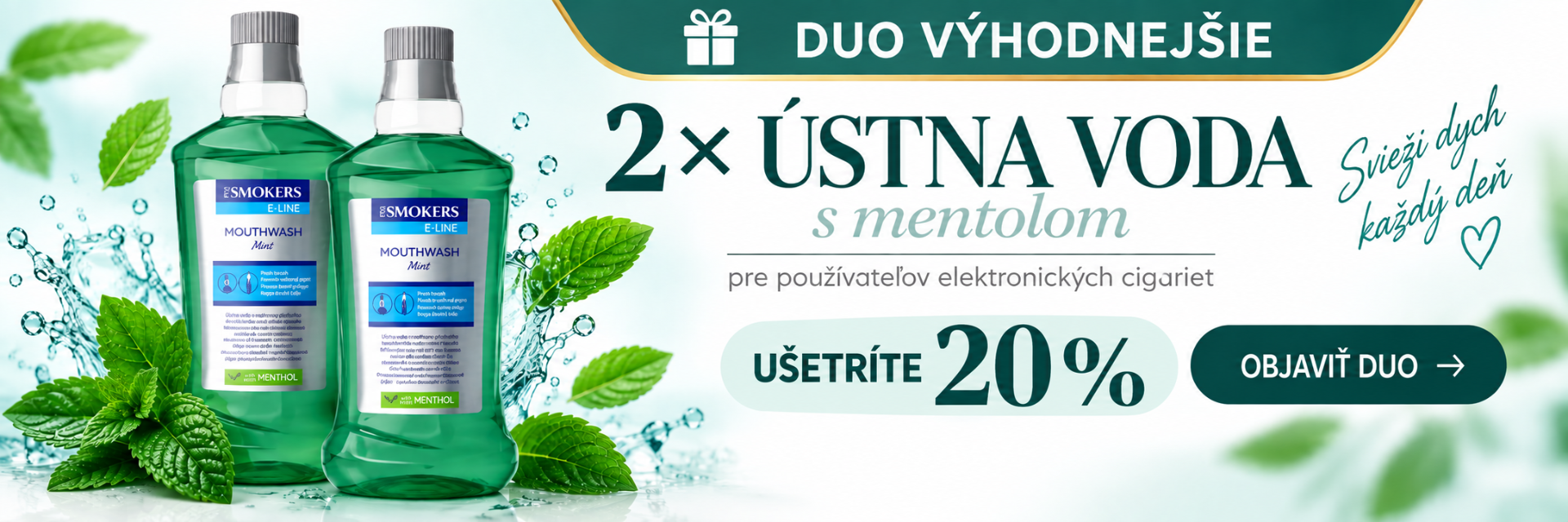 DUO Eva Smokers ústna voda s mentolom pre používateľov elektronických cigariet – 2 ks so zľavou 20 % | Kozmetika z Egypta