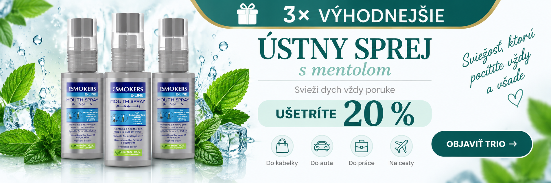TRIO Eva Smokers ústny sprej s mentolom – 3 ks so zľavou 20 % pre svieži dych | Kozmetika z Egypta